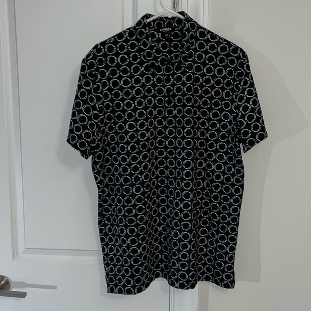 Men’s Black White Circles O’s Zeros Print Pima Cotton Golf polo shirt M exquiste